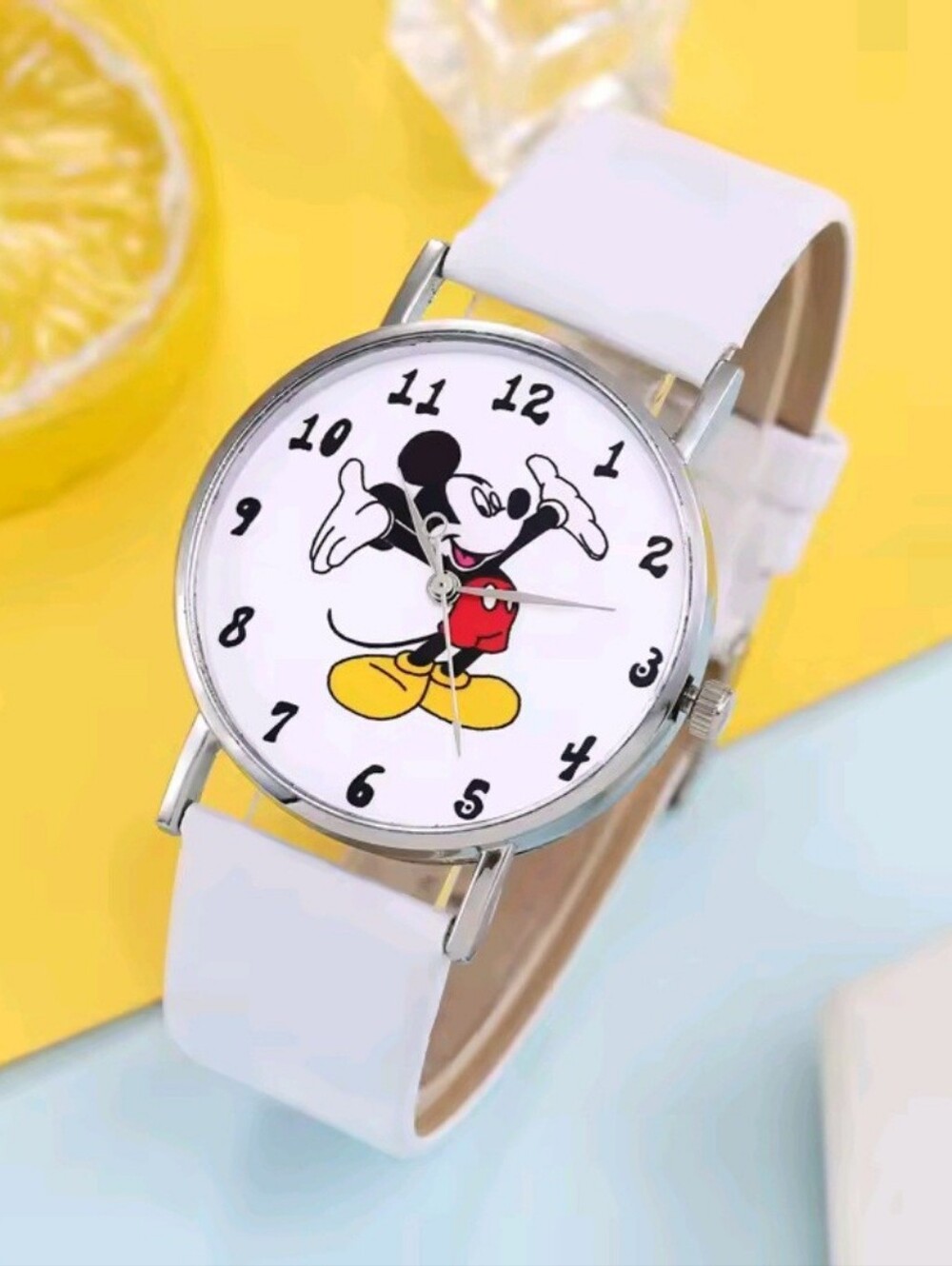 Disney Kids Mickey Mouse White Strap Quartz Watch Size Is Adjustable  6" To 7.5"